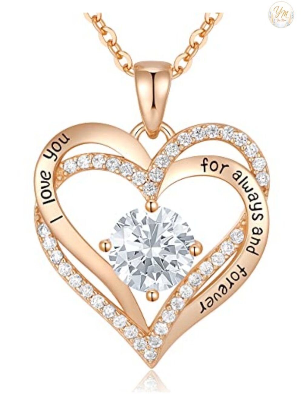 18K Rose Gold Plated Sterling Silver Heart Pendant Necklace with Cubic Zirconia